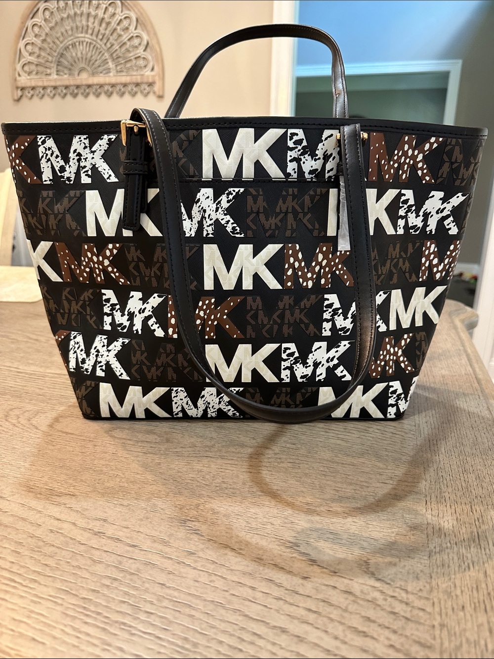 Michael Kors Black, Brown & White Logo Print Tote - Picture 2 of 10